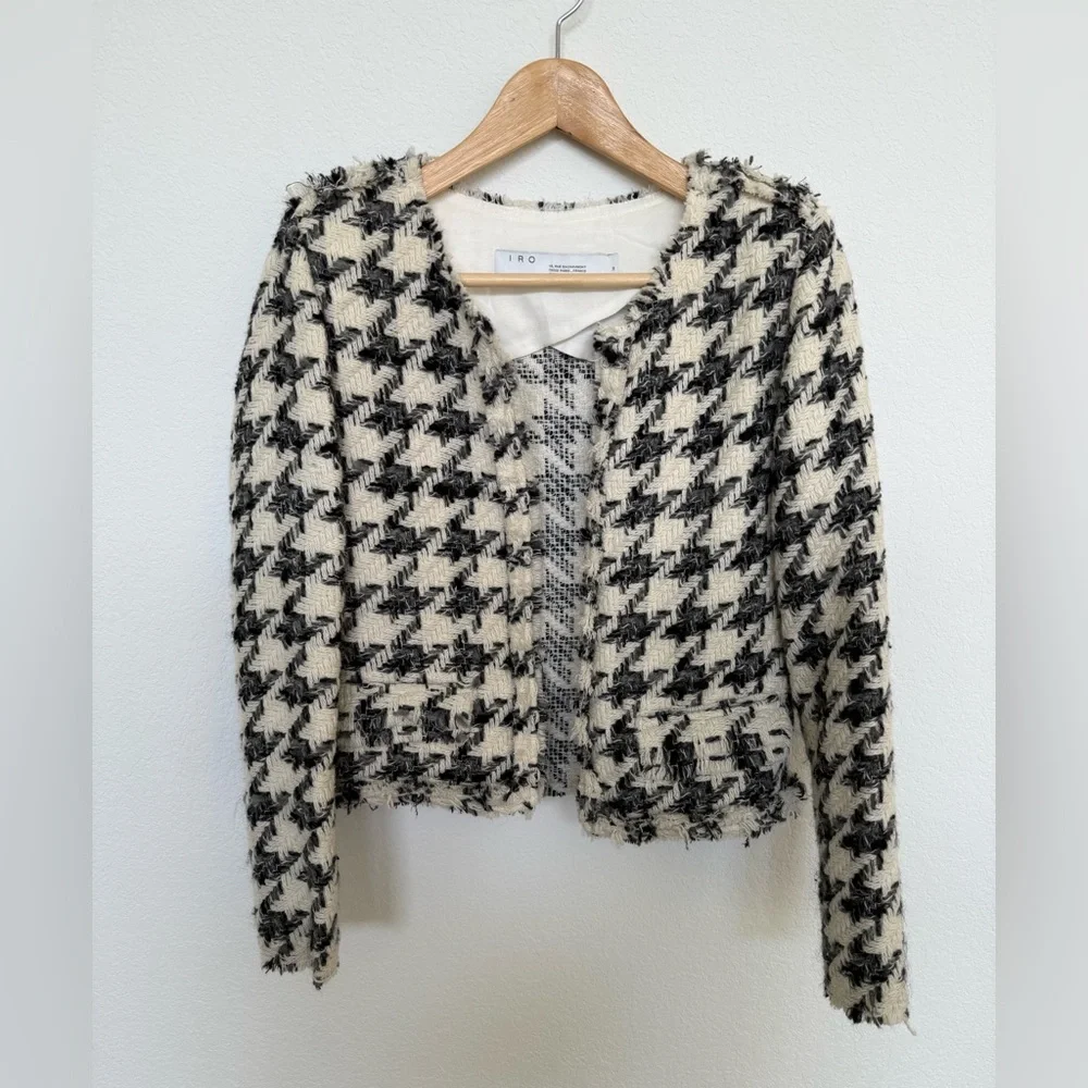 IRO Tweed Houndstooth Jacket Small Black and White - Picture 2 of 9